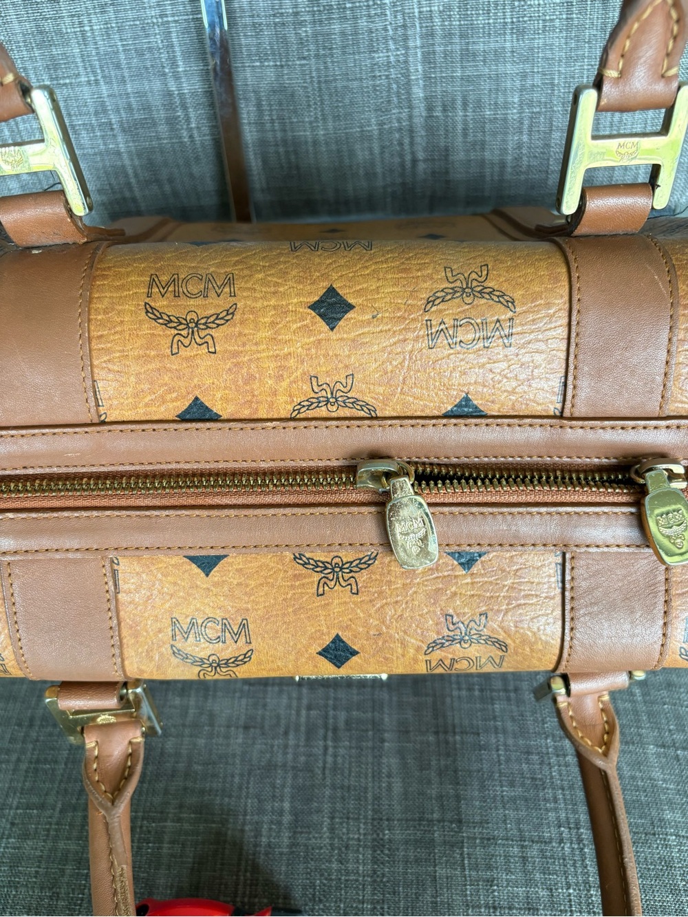 MCM Brown Visetos Logo Satchel with Gold Hardware - Picture 8 of 12